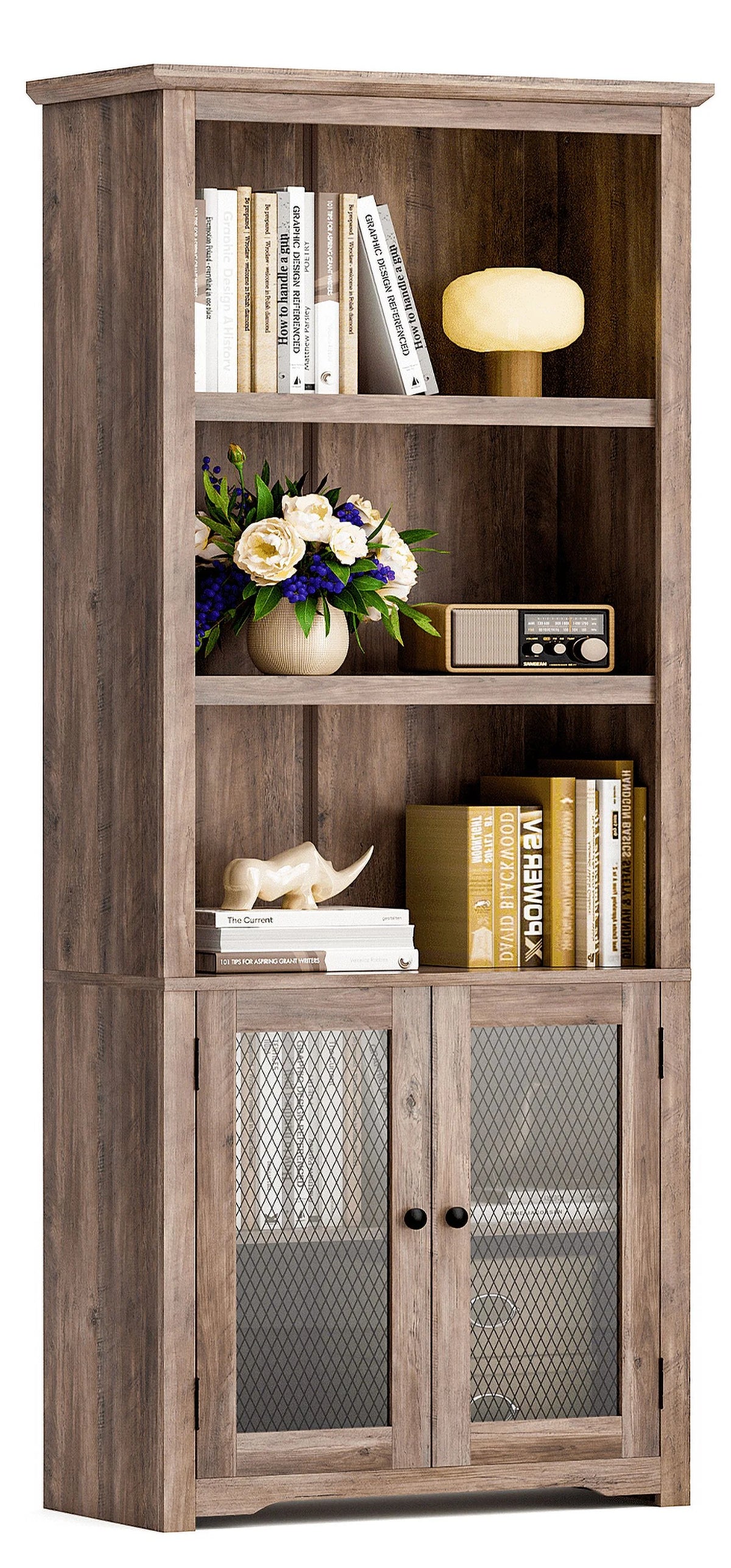70" Tall 5-Shelf Bookshelf with Doors T2255