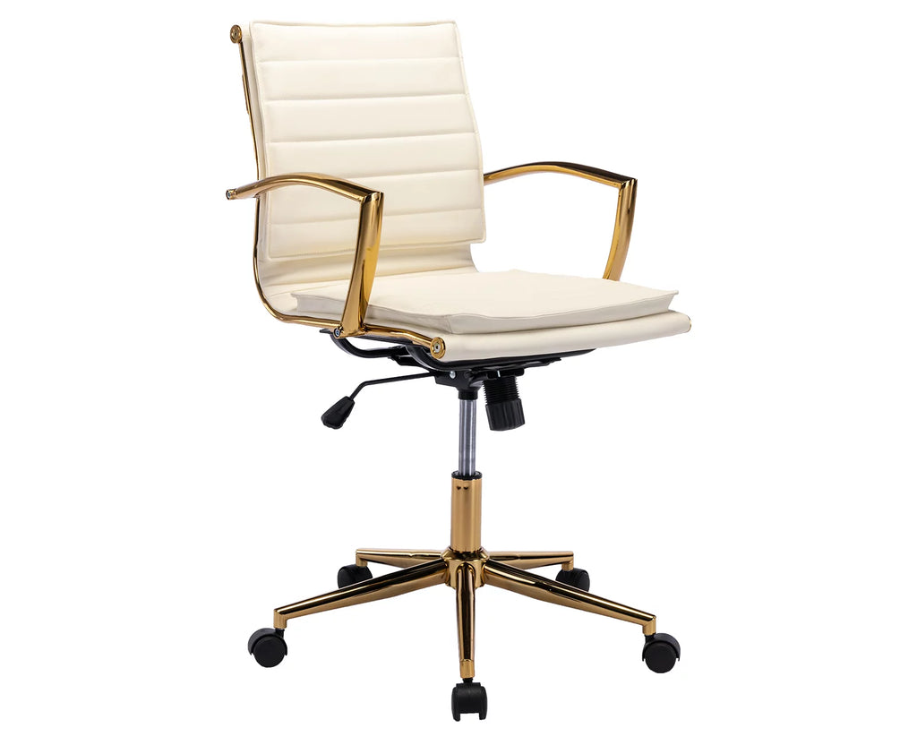 Beige Faux Leather Swivel Office Chair with Armrests T222
