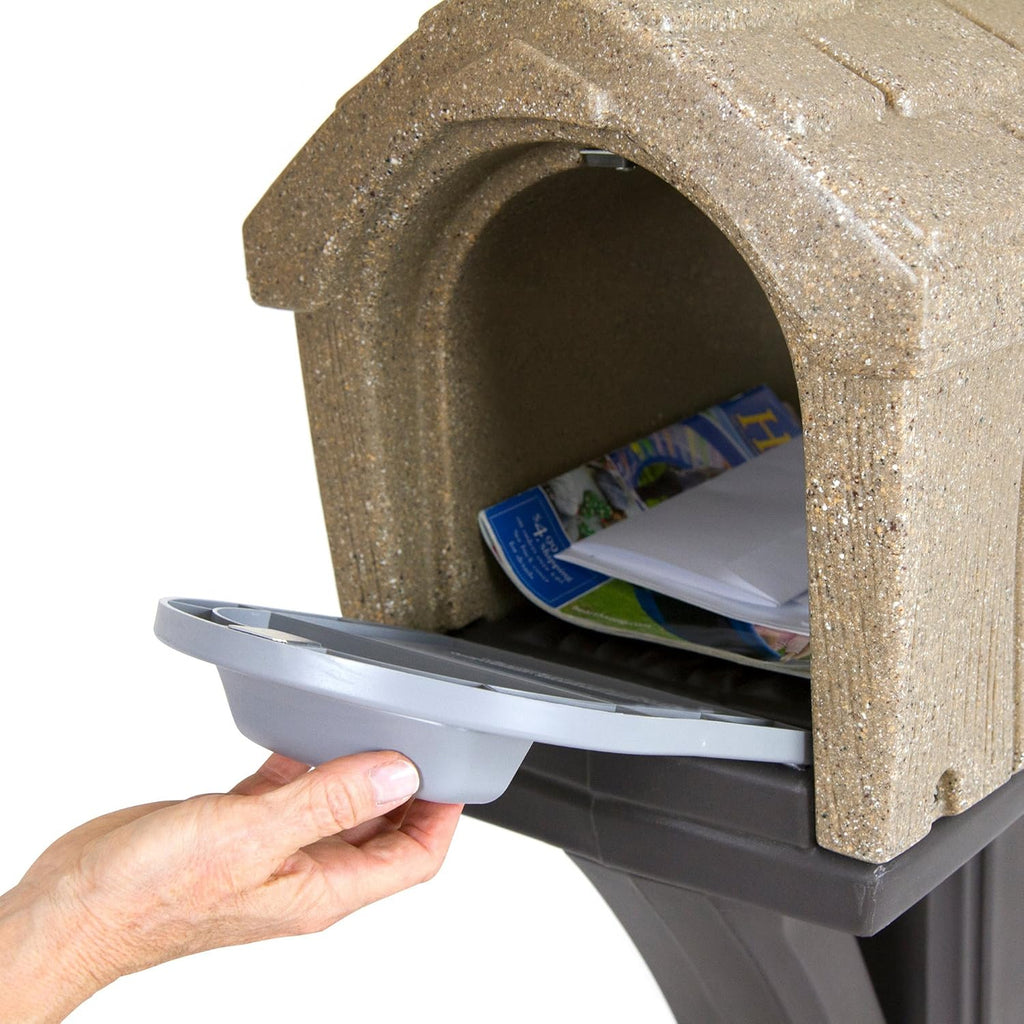 Sandstone Plastic Cabin Mailbox with Post Mount Combo Kit A837037