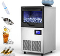 Commercial Ice Maker Machine 100lbs/24h with 33lbs Storage Bin, Stainless Steel Ice Scoop, Blue Light, Freestanding Ice Machine Water Bottle C664113