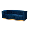 Navy Blue Gold Velvet Upholstered Sofa T5329