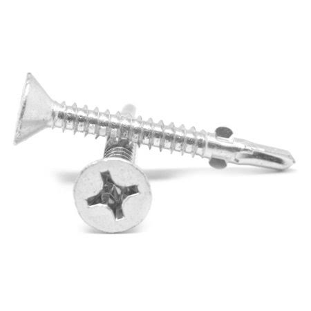 #12-24 x 2 1/2 inch Self Drilling Screw Phillips Flat Head #4 Point with Wings Low Carbon Steel Zinc Plated Pk 1000 P5092