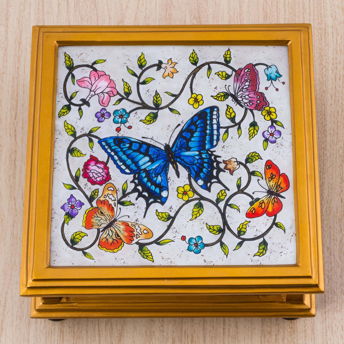 Ivory Reverse Painted Glass Decorative Box M405056