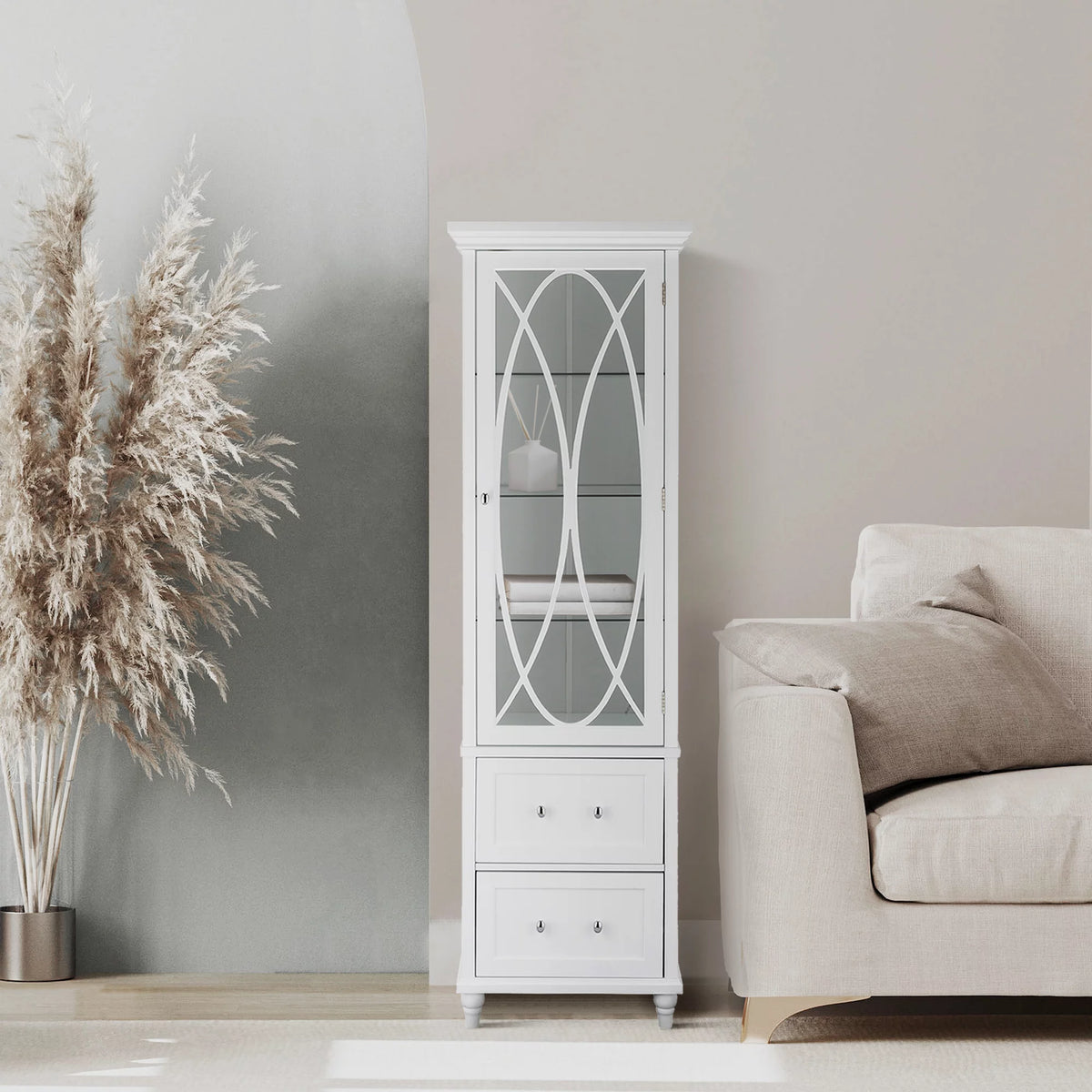 Wooden Bathroom Floor Cabinet 2 Drawer White A323
