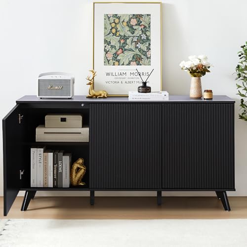 Walnut 3 Door Fluted Sideboard Buffet Cabinet L221