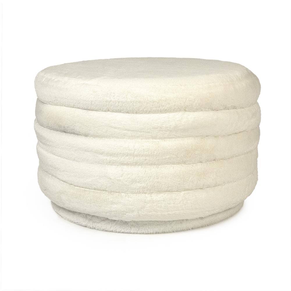 White Faux Fur Velvet Ottoman R1416