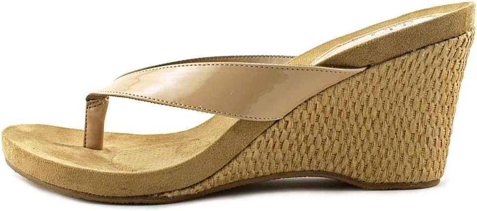Beige Patent Thong Wedge Sandals M650824