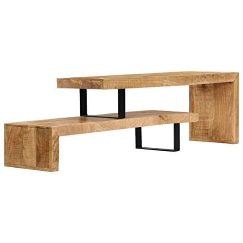 Solid Mango Wood TV Stand with Wrought Iron Legs, 45.3" L x 18" W x 15.7" H W206