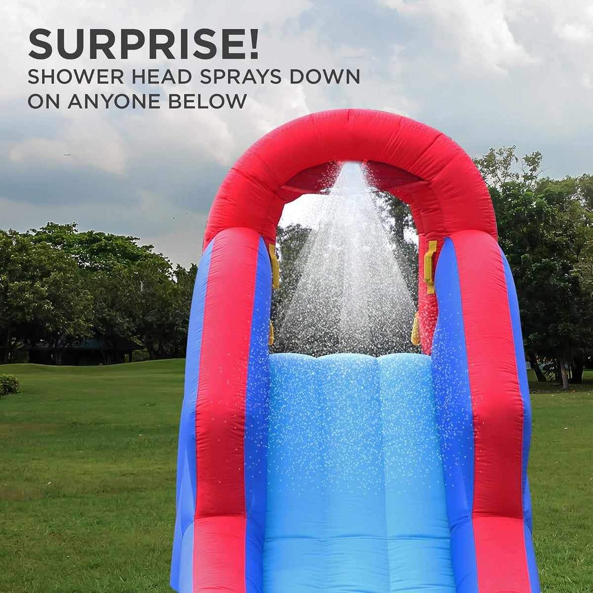 Inflatable Water Slide Park with Climbing Wall, Slide, Splash Pool, Air Pump & Carrying Case E919
