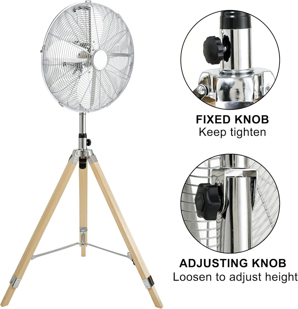 16 Inch Retro Tripod Fan, 3 Speeds, Adjustable Height G79018