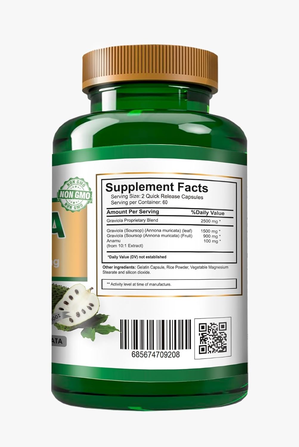 Graviola Soursop 2500 mg Dietary Supplement Leaf & Fruit Extract 120 Capsules T589