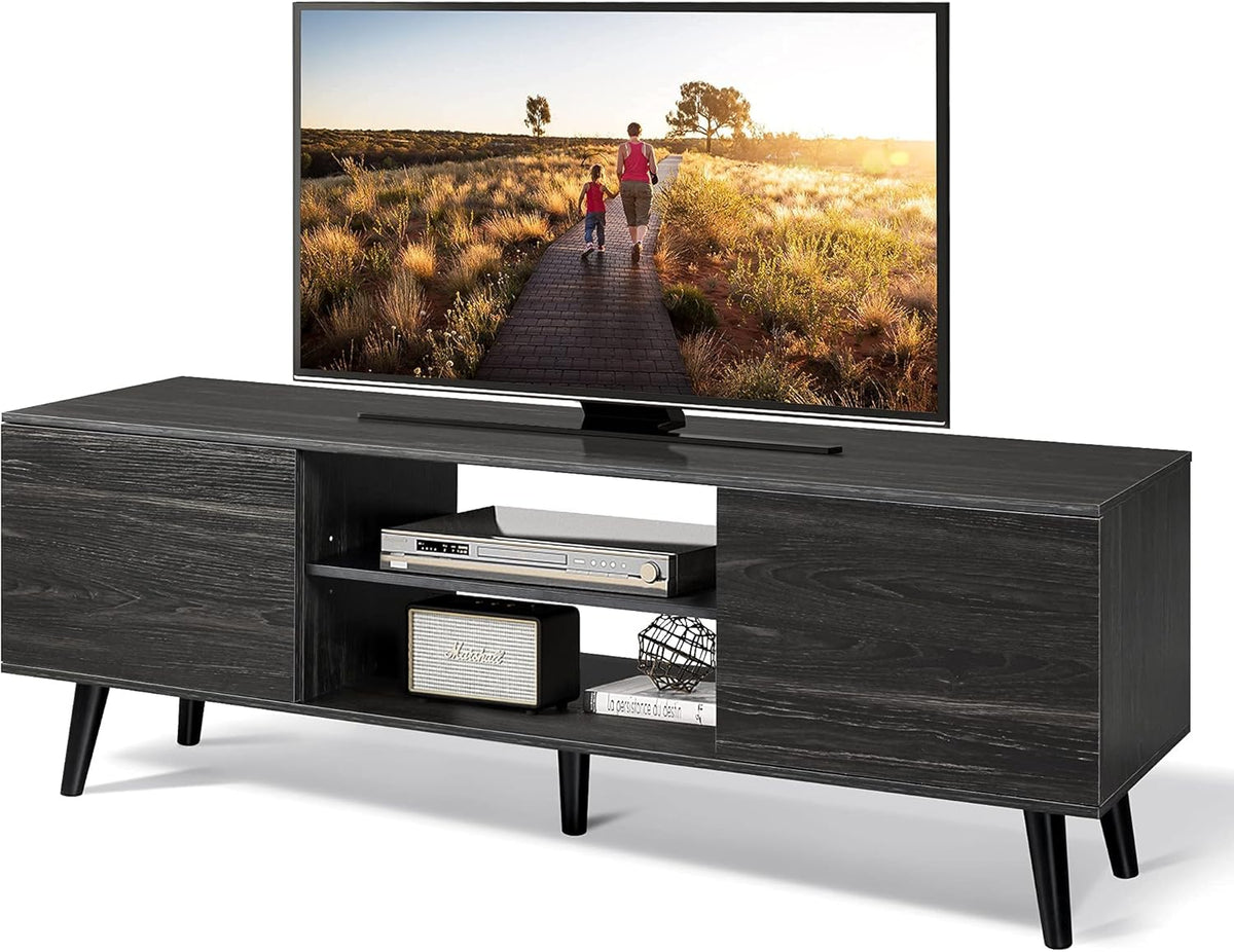 Black TV Stand with Storage Cabinet and Open Shelves I371