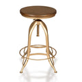 Brown and Gold Adjustable Stool with Wooden Seat T4386