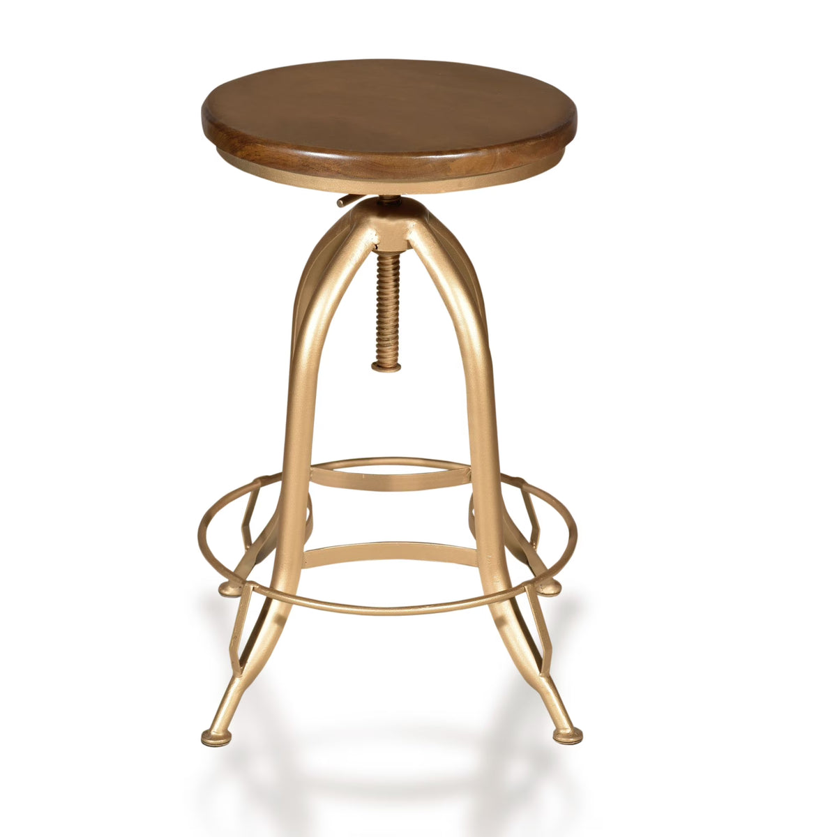 Brown and Gold Adjustable Stool with Wooden Seat T4386