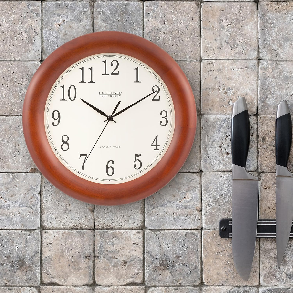 12.5 Inch Cherry Wood Atomic Analog Clock Z992767