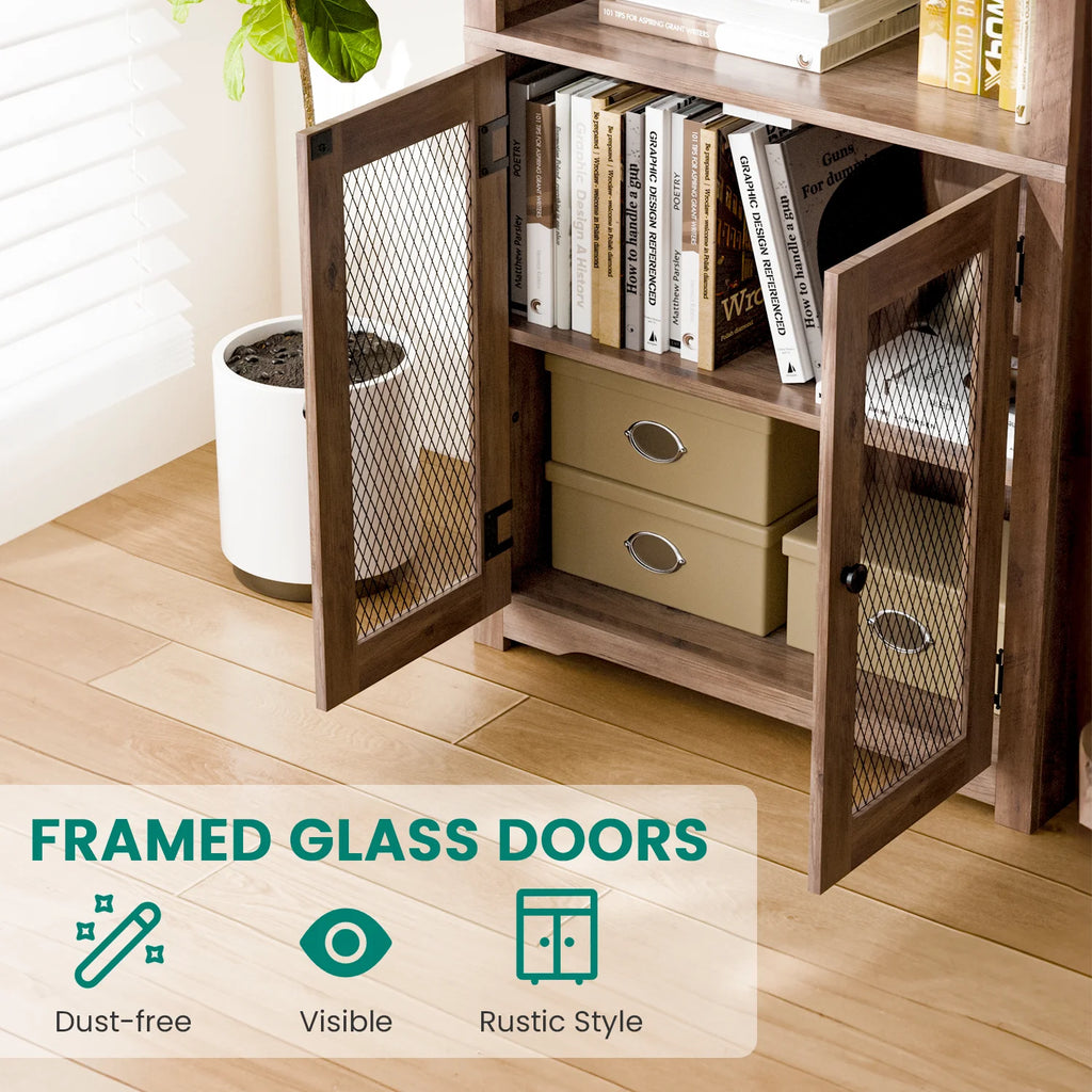 70" Tall 5-Shelf Bookshelf with Doors T2255