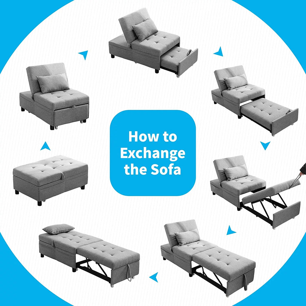 4-in-1 Convertible Sleeper Chair with Pillow Light Grey X4992