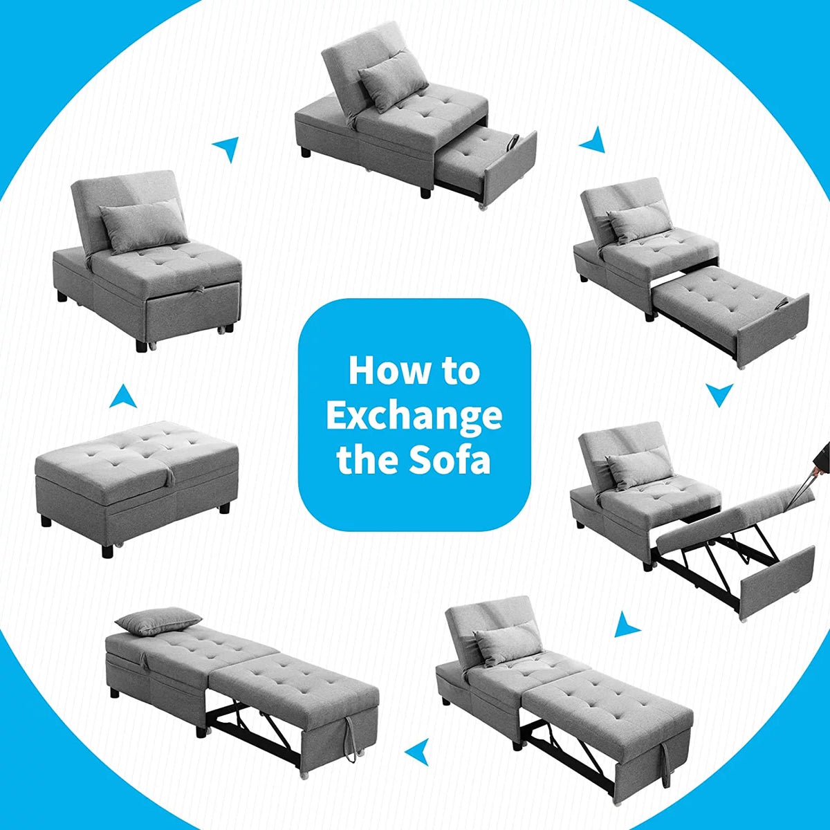 4-in-1 Convertible Sleeper Chair with Pillow Light Grey X4992