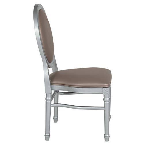 2 Pk. King Louis Chair with Taupe Vinyl Back and Seat and Silver Frame Q277129