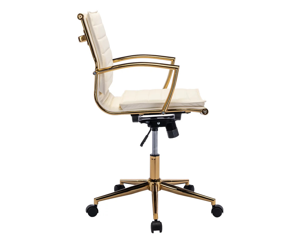 Beige Faux Leather Swivel Office Chair with Armrests T222