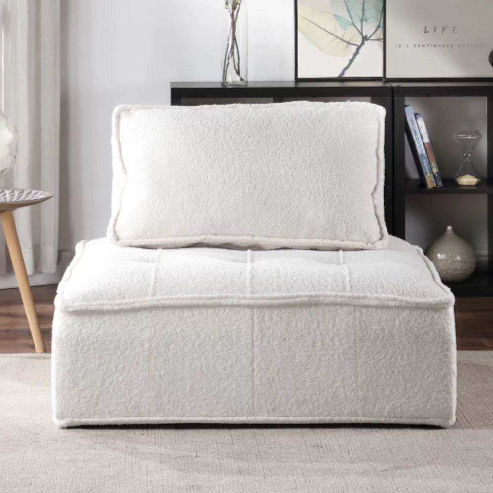 White Lambskin Sherpa Oversized Armless Accent Chair U5477