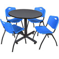 42x22 Round Breakroom Table Grey & 4 Stack Chairs Blue N81577