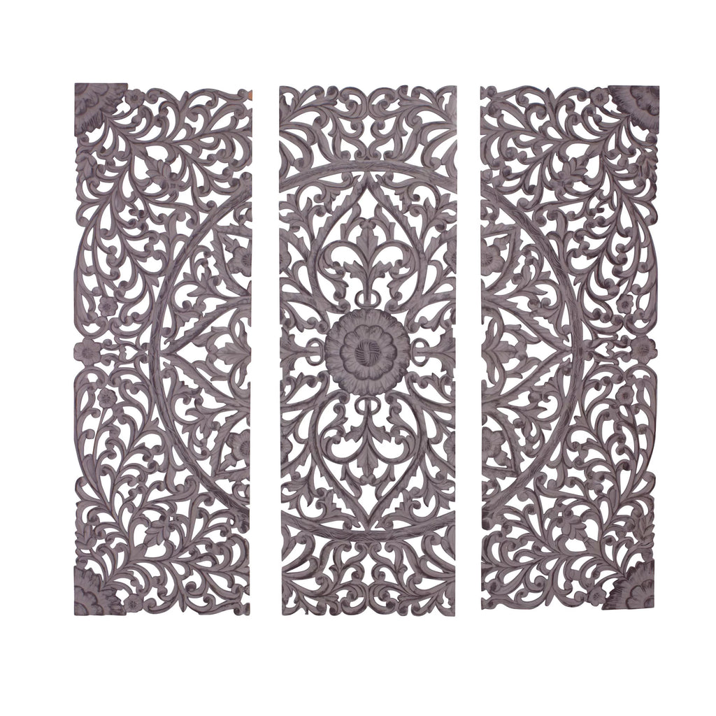 Handmade Gray Carved Floral Wall Décor, Set of 3 X41497