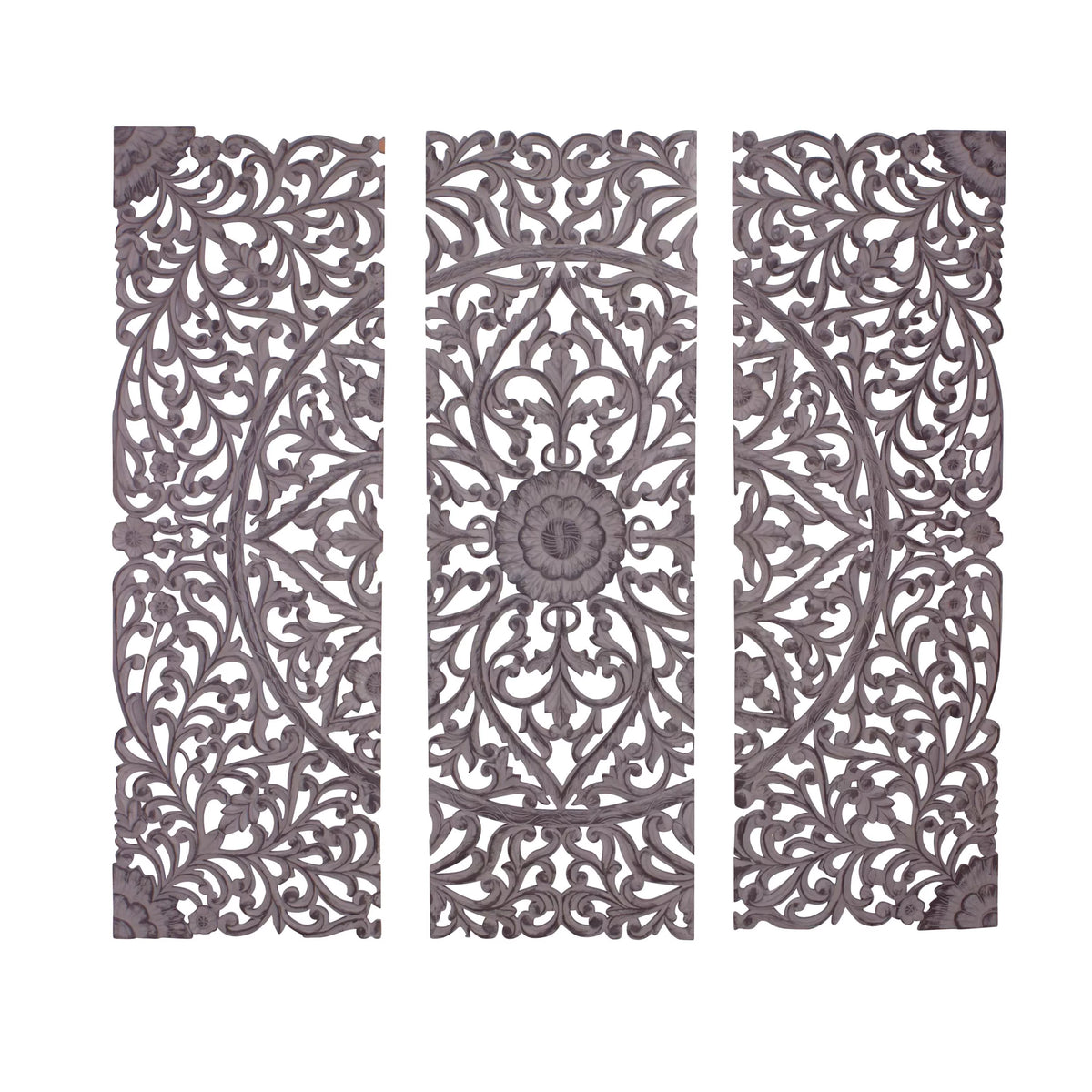 Handmade Gray Carved Floral Wall Décor, Set of 3 X41497