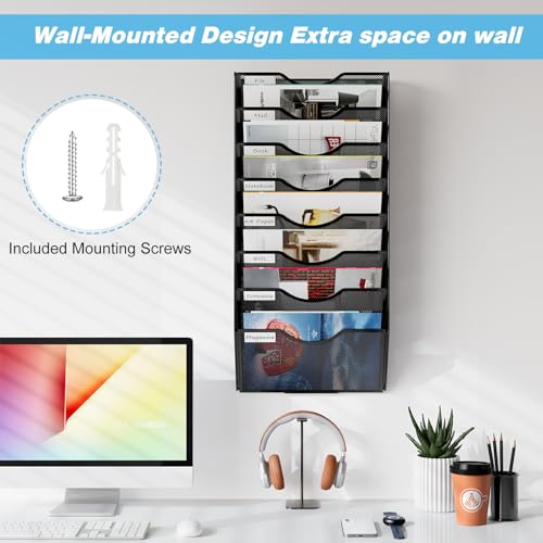 Black 12 Pockets Hanging Wall File Organizer L994546