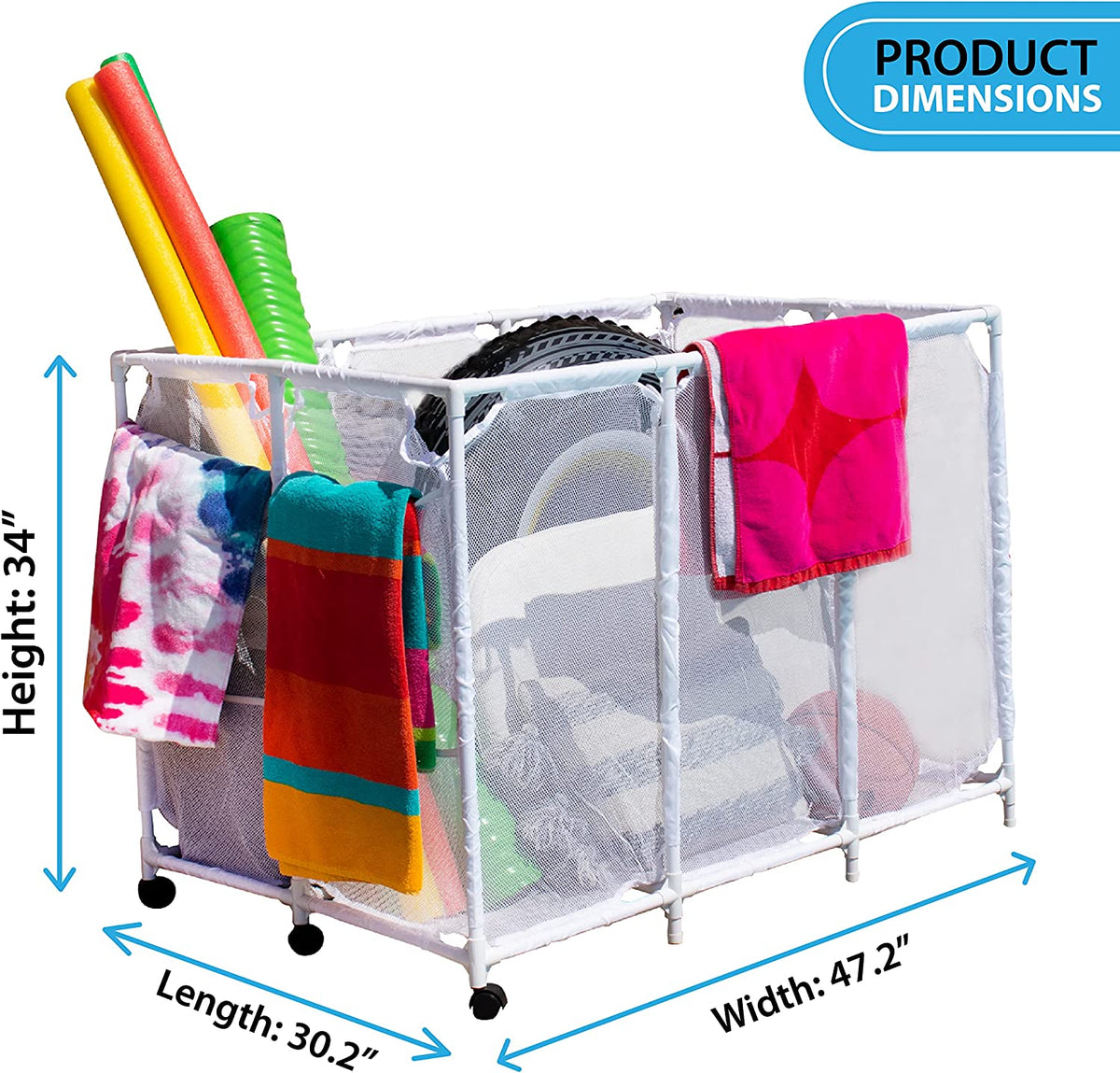 Extra-Large White Mesh Rolling Storage Organizer Bin C33010
