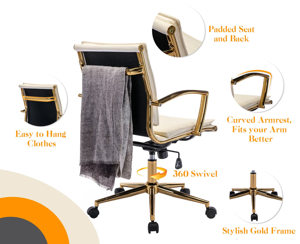 Beige Faux Leather Swivel Office Chair with Armrests T222