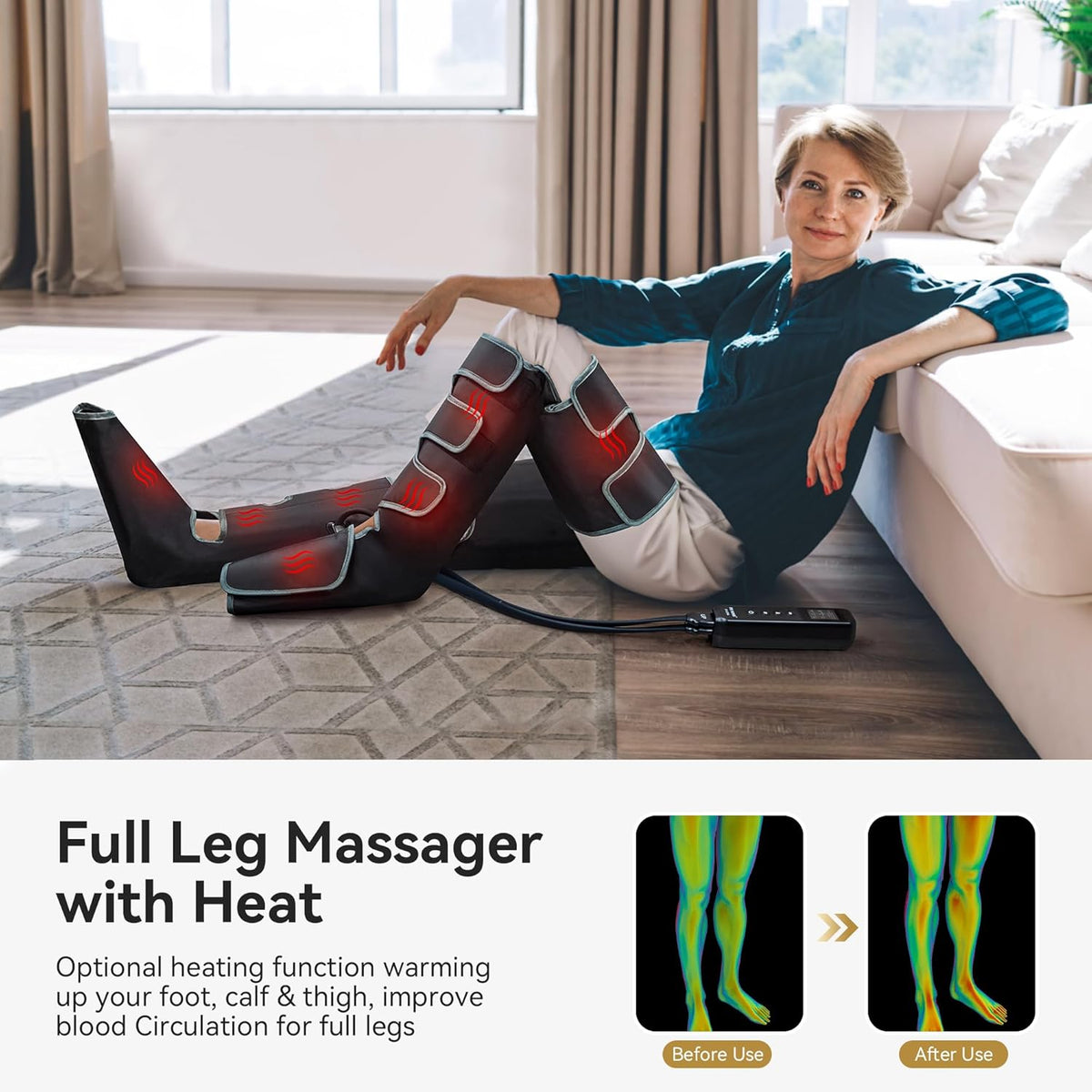 Full Leg Massager with Heat, Air Compression Massager for Foot Calf & Thigh D337771