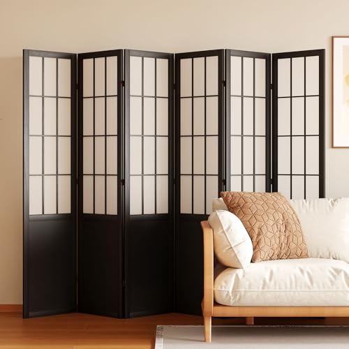 66.9Inch Tall Folding Wood Screen (4Panels, Black) Y170224