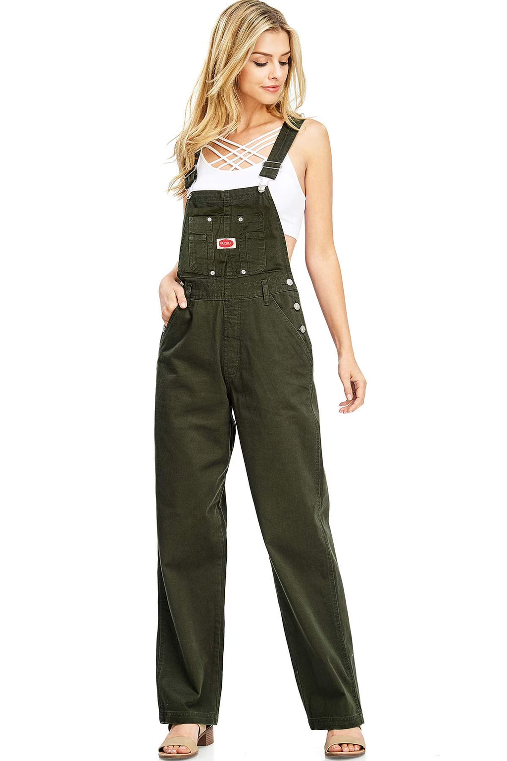 Baggy Straight Leg Twill Overalls P763