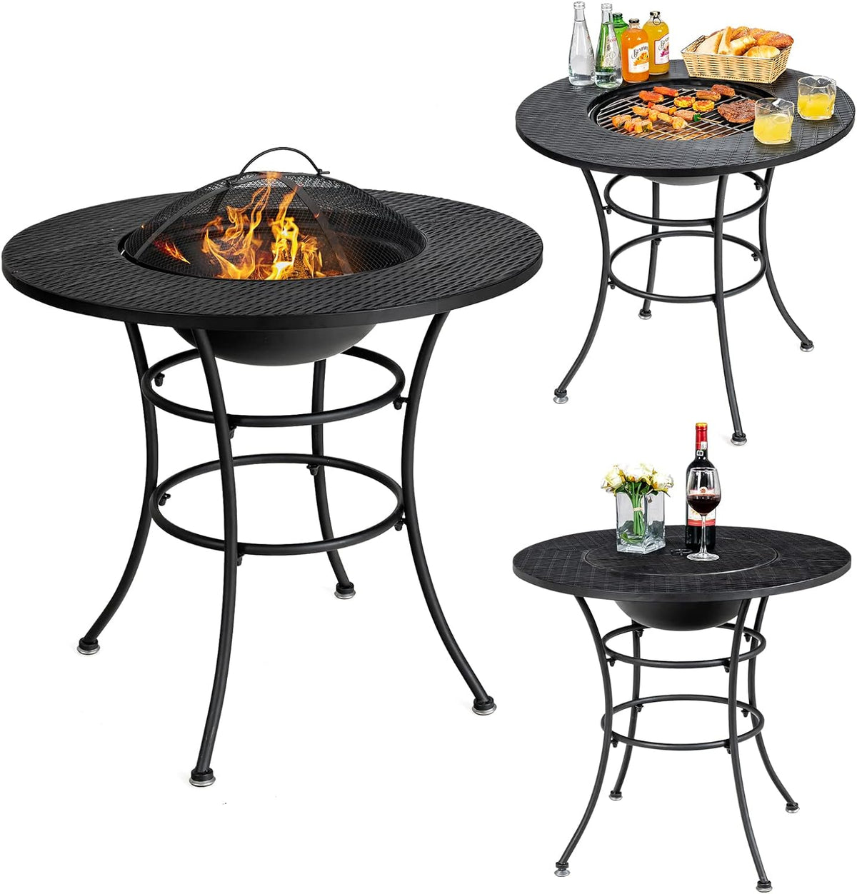 32 Inch Metal Wood Burning Fire Pit with Cover and Grill Grate L4658