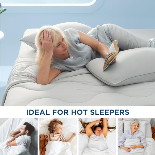 King Size Grey Cooling Comforter Set with 2 Pillowcases and 1 Fitted Sheet Q817