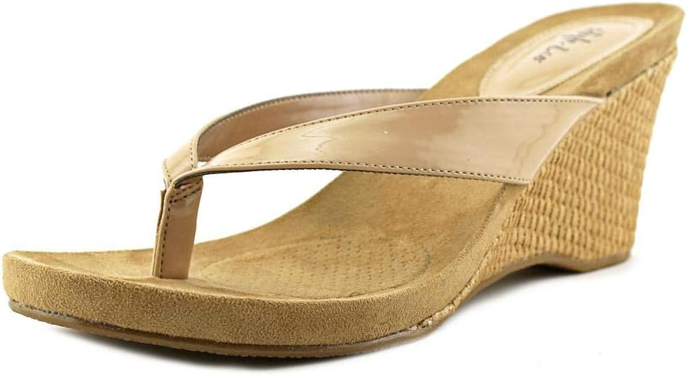 Beige Patent Thong Wedge Sandals M650824