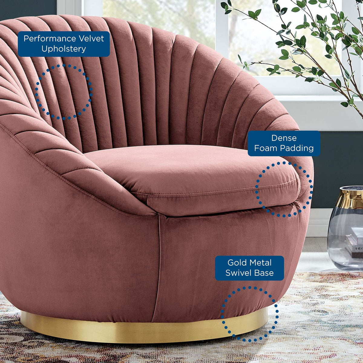 Pink Gold Velvet Swivel Accent Chair Q608373