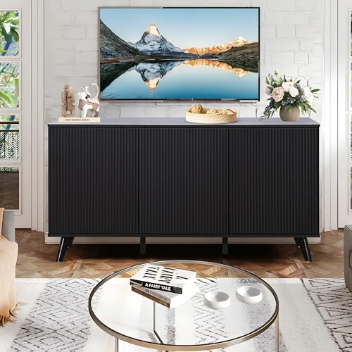 Walnut 3 Door Fluted Sideboard Buffet Cabinet L221