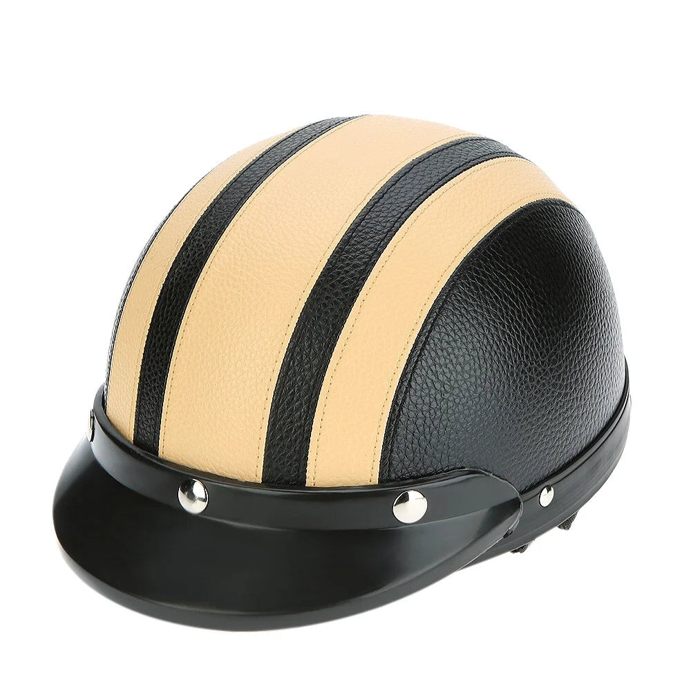 Motorcycle Scooter Open Face Half Leather Helmet with Visor UV Goggles 54-60cm Z69996