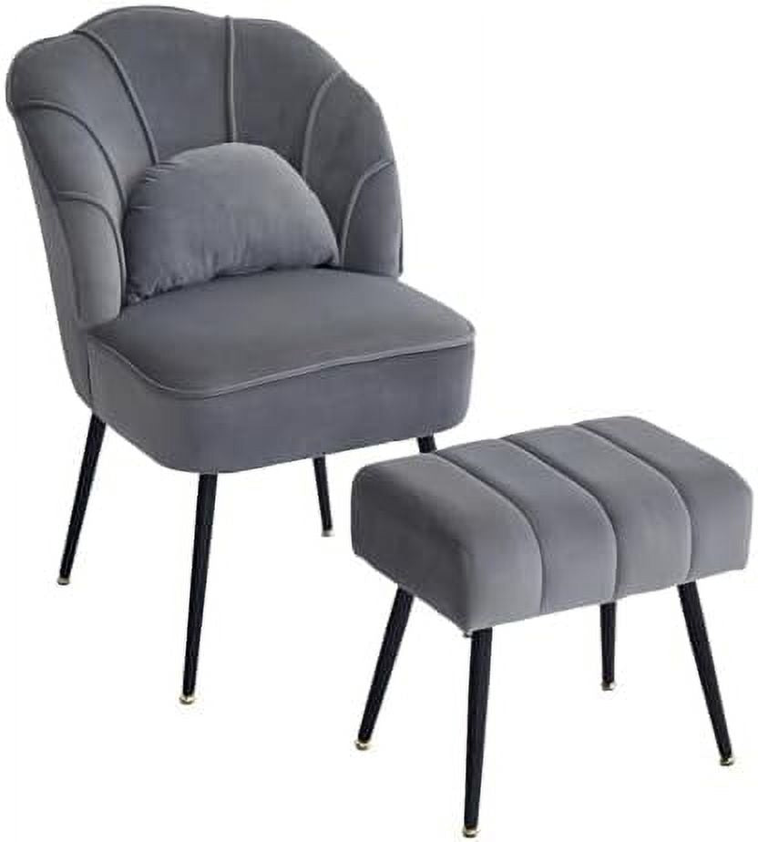 Grey Velvet Wingback Accent Chair with Ottoman C811