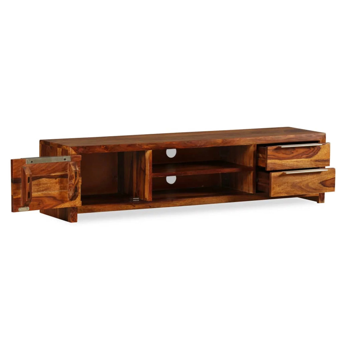 Sheesham Wood TV Stand with Door Cabinet and 2 Storage Drawers E5280