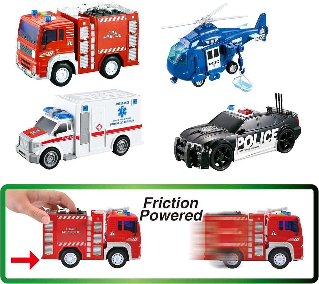 Friction Powered Emergency Vehicle Toy Playsets with Light and Sound O865