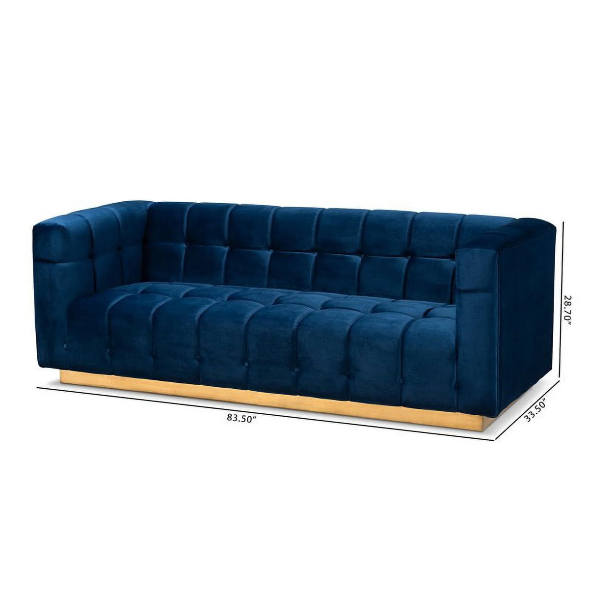 Navy Blue Gold Velvet Upholstered Sofa T5329