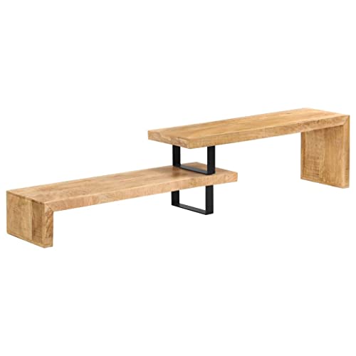 Solid Mango Wood TV Stand with Wrought Iron Legs, 45.3" L x 18" W x 15.7" H W206