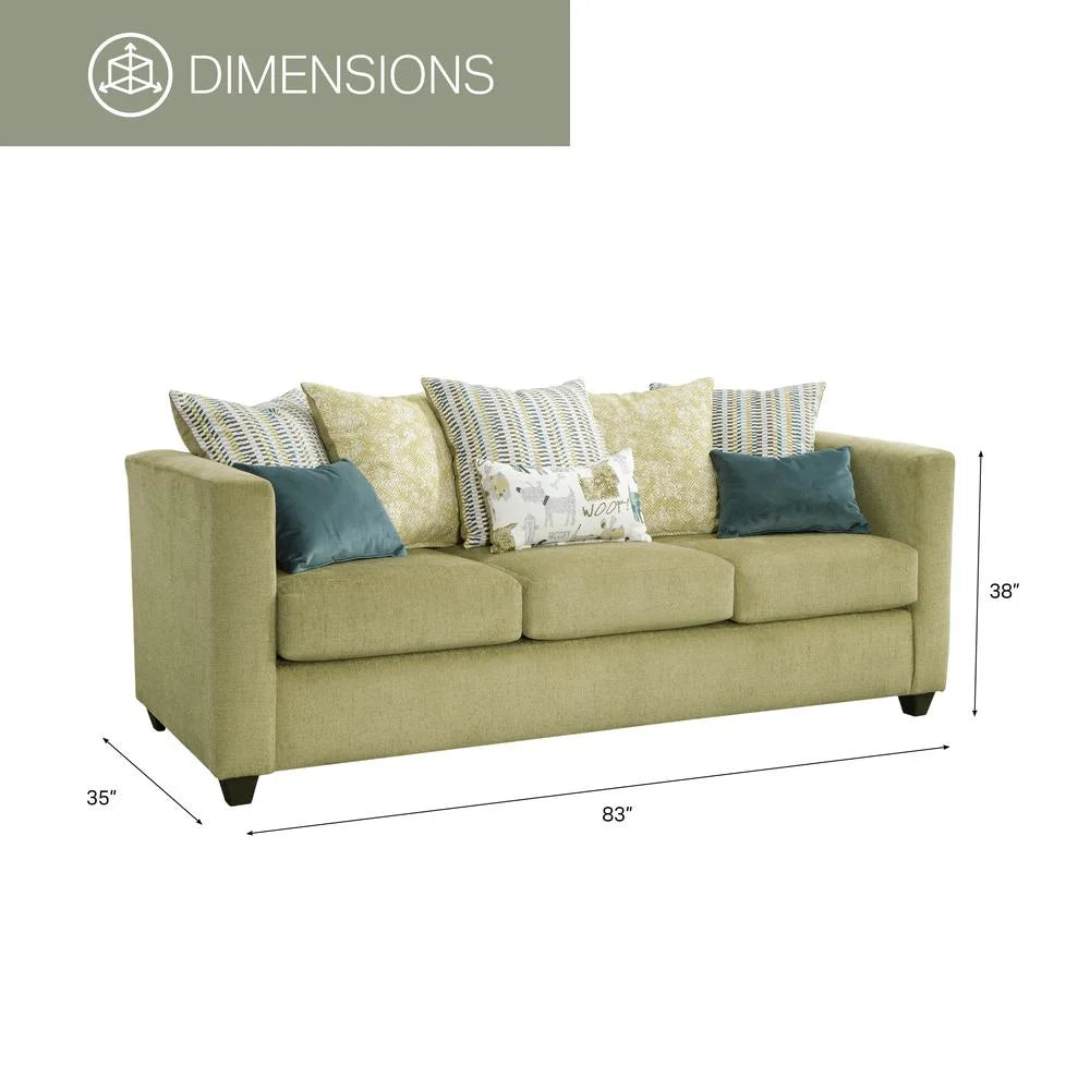 Green Sofa with Eight Throw Pillows C55954