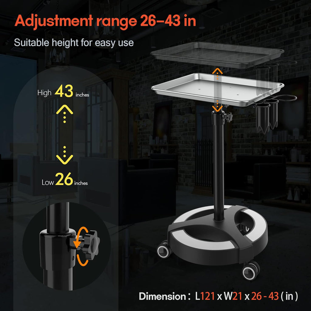 Adjustable Height Aluminum Salon Tray Cart with Accessory Caddy O615