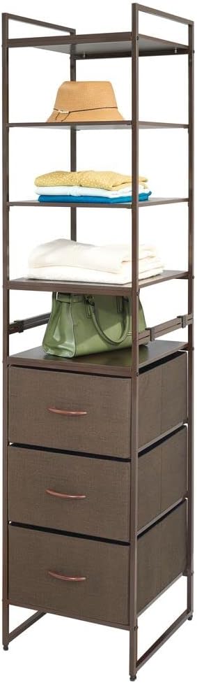 Brown 3 Drawer 5 Shelves Fabric Closet Organizer O730