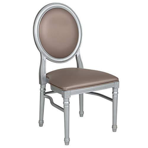 2 Pk. King Louis Chair with Taupe Vinyl Back and Seat and Silver Frame Q277129