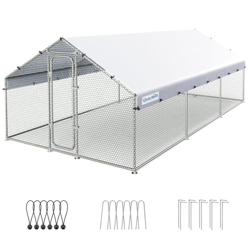 Large Metal Chicken Coop Run with Roosting Perch and Waterproof Roof Cover, 12x9x6.6FT G146147